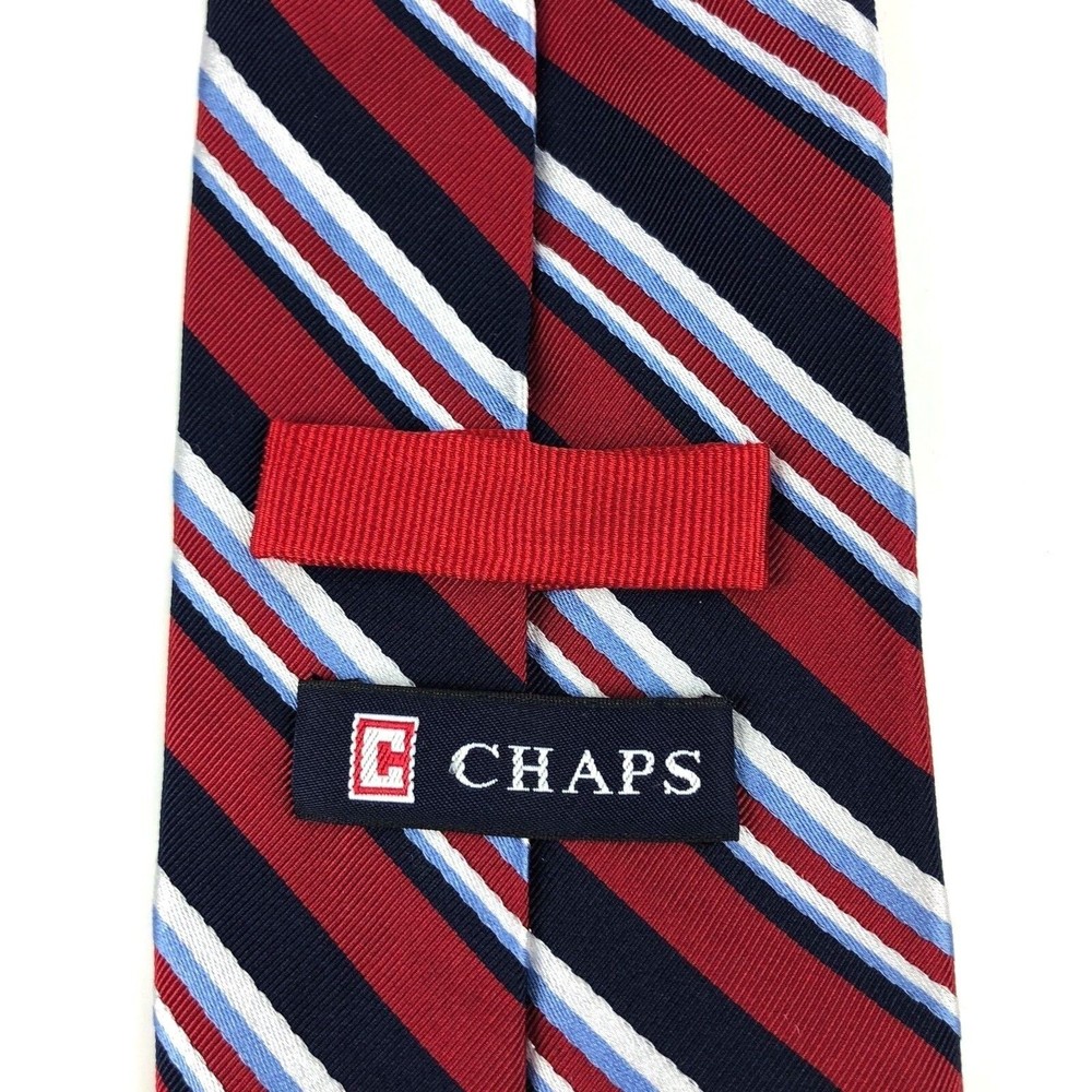 Chaps Men's Silk Handmade Blue White Red Striped Elegant Business Necktie Tie 57 - Picture 4 of 7